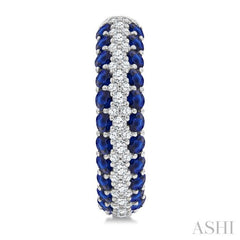 1/2 Ctw 2MM Round Cut Sapphire and Round Cut Diamond Precious Hoop Earrings in 14K White Gold