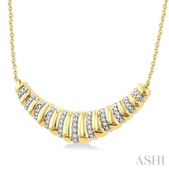 1/10 Ctw Bold Puff Ribbed Curve Round Cut Diamond Pirouette Fashion Pendant With Chain in Yellow Gold Vermeil