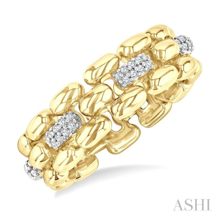 1/10 Ctw Bold Panther Link Round Cut Diamond Fashion Ring in Yellow Gold Vermeil