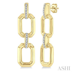 1/10 Ctw Bold Octagonal Link Round Cut Diamond Fashion Earrings in Yellow Gold Vermeil