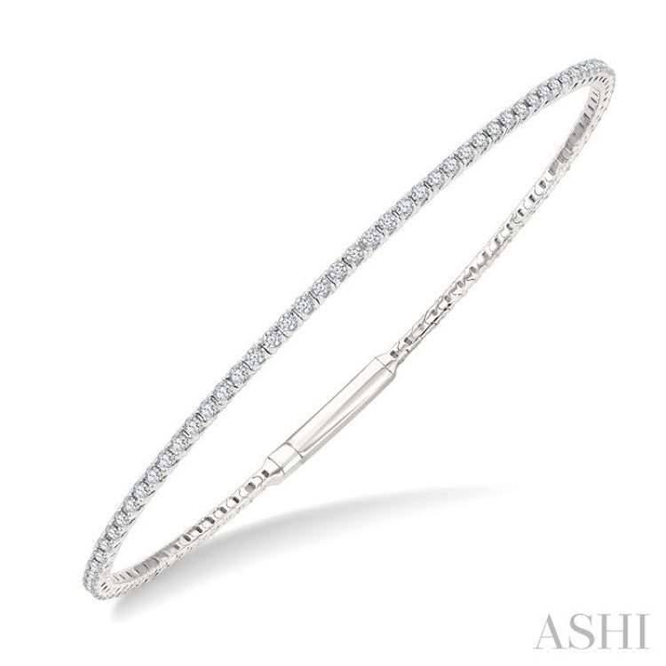 1 Ctw Round Cut Diamond Full way Straight Flex Bangle in 14K White Gold