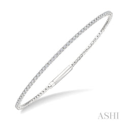 1 Ctw Round Cut Diamond Full way Straight Flex Bangle in 14K White Gold