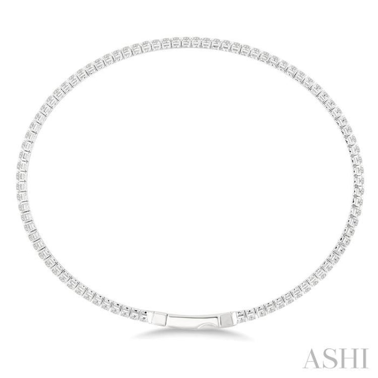 1 Ctw Round Cut Diamond Full way Straight Flex Bangle in 14K White Gold