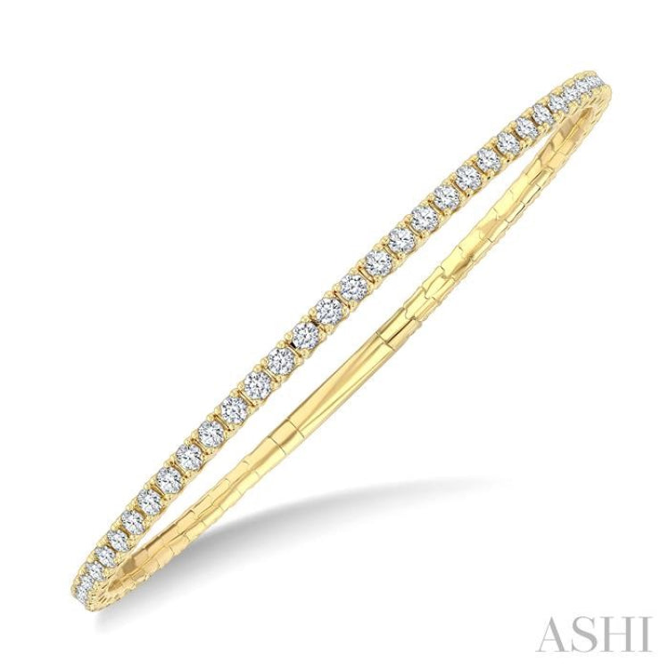 3 Ctw Round Cut Diamond Full way Straight Flex Bangle in 14K Yellow Gold