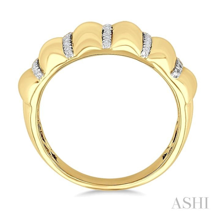 1/10 Ctw Bold Puffed Rib Round Cut Diamond Pirouette Fashion Wide Band in Yellow Gold Vermeil