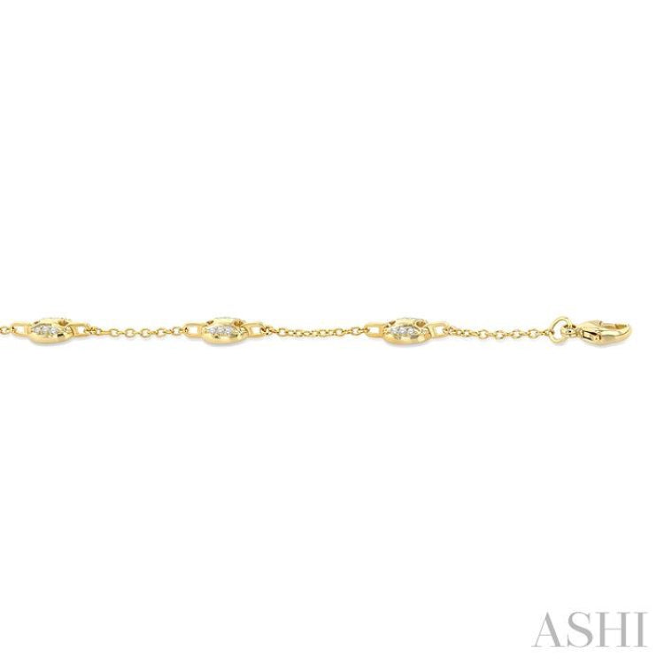 1/5 Ctw Mariner Link Round Cut Diamond Station Bracelet in 14K Yellow Gold