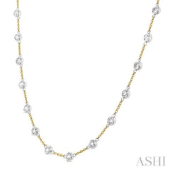 3 Ctw Bezel Set Round Cut Diamond Station Necklace in 14K Yellow and White Gold