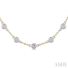3 Ctw Bezel Set Round Cut Diamond Station Necklace in 14K Yellow and White Gold