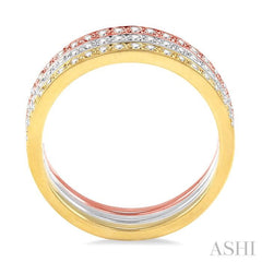 1/2 Ctw Round Cut Diamond Band in 14K Tri Color Gold