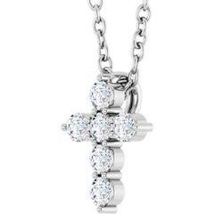 14K White Gold 1/6 CTW Natural Diamond Cross 16-18" Necklace