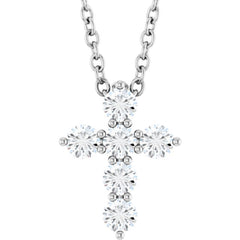 14K White Gold 1/4 CTW Natural Diamond Cross 16-18" Necklace
