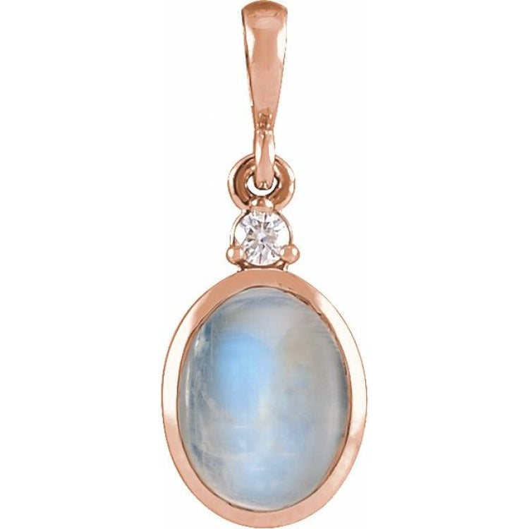 14K Rose Gold 6x4 mm Natural Rainbow Moonstone & .015 CT Natural Diamond Pendant