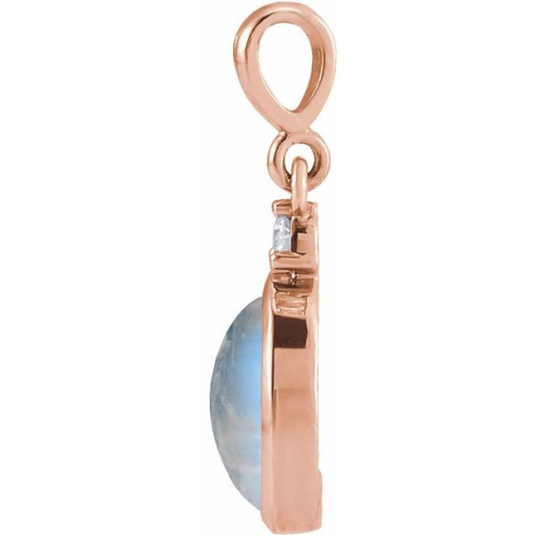 14K Rose Gold 8x6 mm Natural Rainbow Moonstone & .03 CT Natural Diamond Pendant