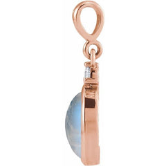 14K Rose Gold 8x6 mm Natural Rainbow Moonstone & .03 CT Natural Diamond Pendant