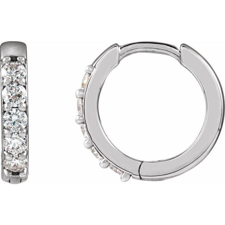 14K White Gold .08 CTW Natural Diamond Hinged 10 mm Hoop Earrings