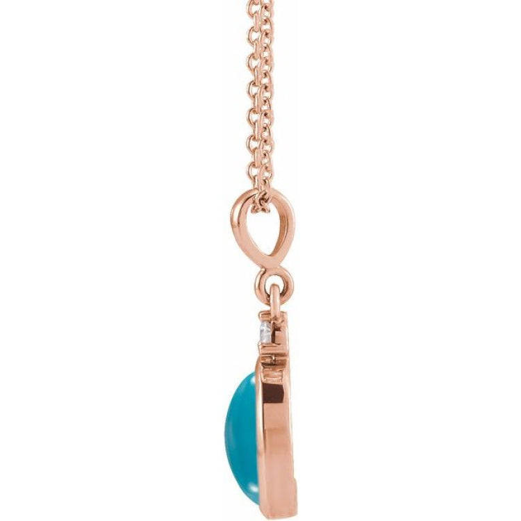 14K Rose Gold 6x4 mm Natural Turquoise & .015 CT Natural Diamond 16-18" Necklace