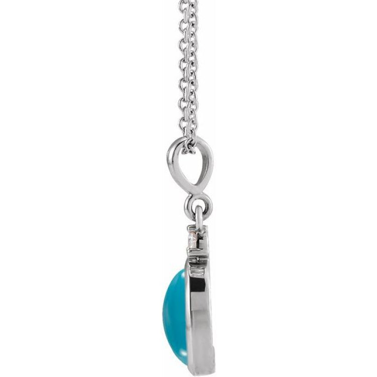 14K White Gold 8x6 mm Natural Turquoise & .03 CT Natural Diamond 16-18" Necklace