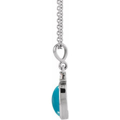 Platinum 8x6 mm Natural Turquoise & .03 CT Natural Diamond 16-18" Necklace