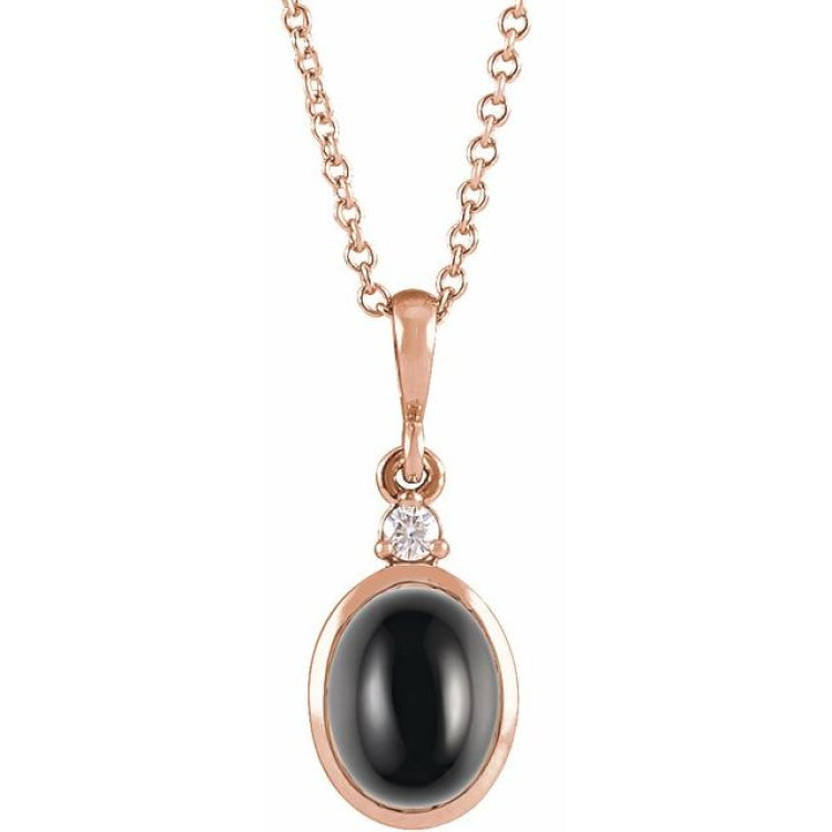 14K Rose Gold 6x4 mm Natural Black Onyx & .015 CT Natural Diamond 16-18" Necklace