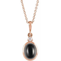 14K Rose Gold 6x4 mm Natural Black Onyx & .015 CT Natural Diamond 16-18" Necklace