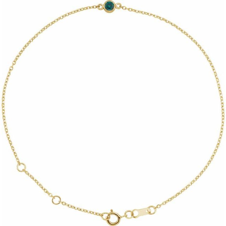 14K Yellow Gold Lab-Grown Alexandrite Bezel-Set Solitaire 6 1/2-7 1/2" Bracelet