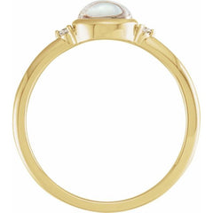 14K Yellow Gold Natural Rainbow Moonstone & .03 CTW Natural Diamond Ring