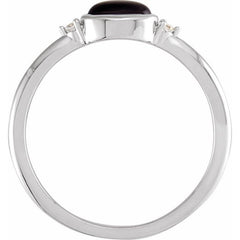 14K White Gold 6x4 mm Round Natural Black Onyx & .03 CTW Natural Diamond Ring