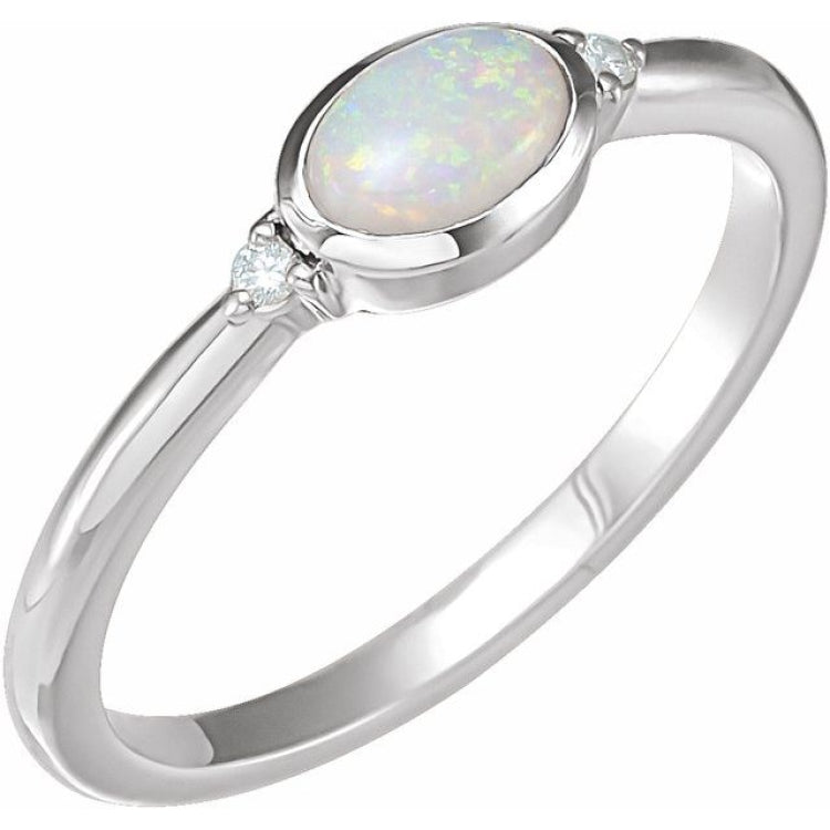 Platinum Natural Ethiopian Opal & .03 CTW Natural Diamond Ring