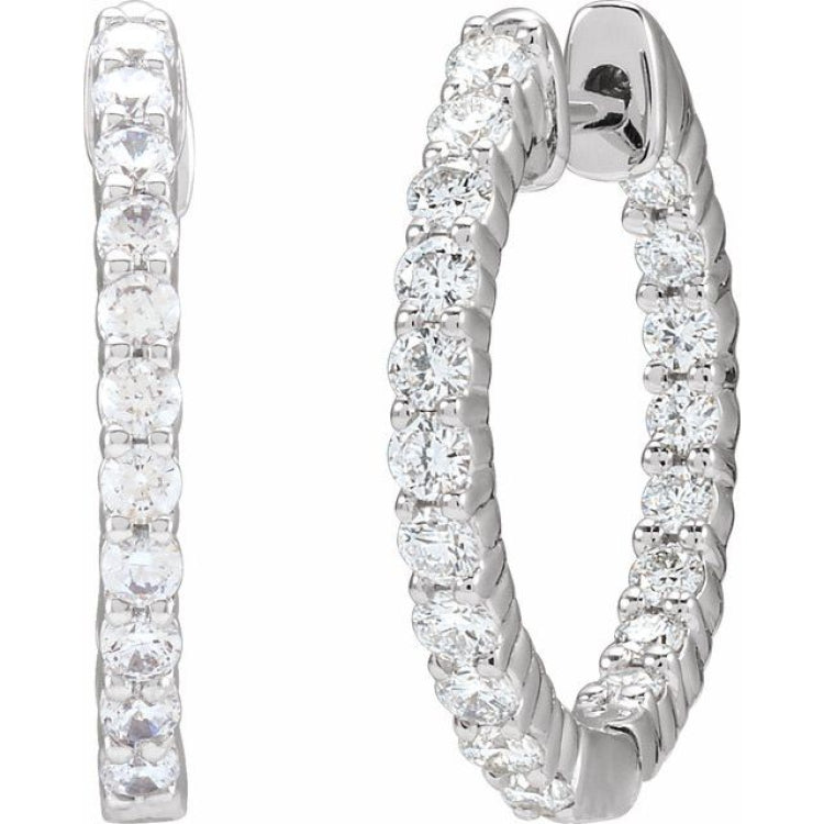 14K White Gold 3/4 CTW Natural Diamond Inside-Outside Hinged 17.2 mm Hoop Earrings