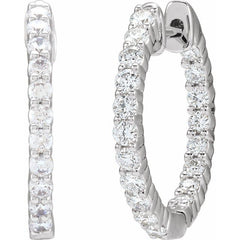 14K White Gold 3/4 CTW Natural Diamond Inside-Outside Hinged 17.2 mm Hoop Earrings