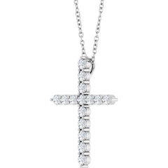 Platinum 1/2 CTW Natural Diamond Cross 16-18" Necklace