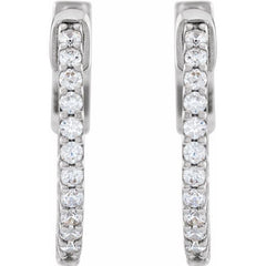 14K White Gold 1/3 CTW Natural Diamond Inside-Outside 15.5 mm Hinged Hoop Earrings