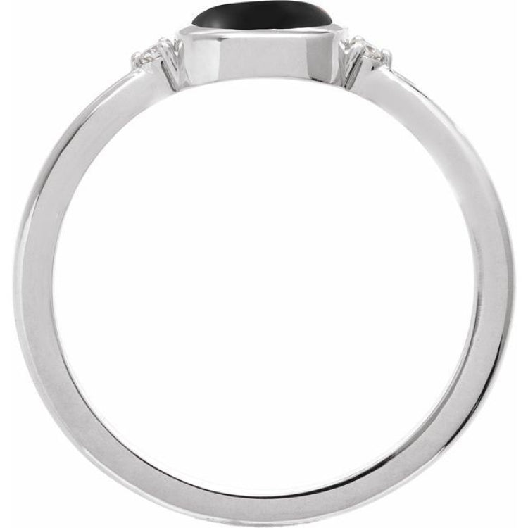 14K White Gold 6 mm Round Natural Black Onyx & .03 CTW Natural Diamond Ring