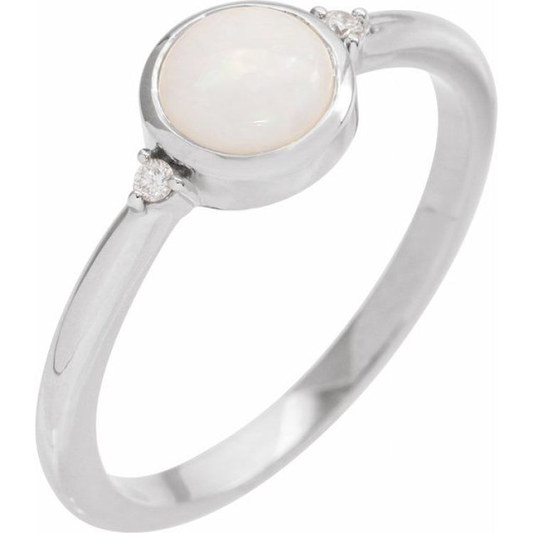 14K White Gold Natural White Opal & .03 CTW Natural Diamond Ring