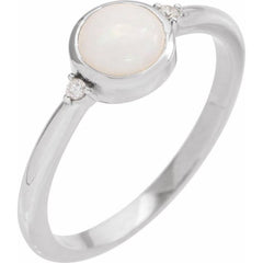 14K White Gold Natural White Opal & .03 CTW Natural Diamond Ring
