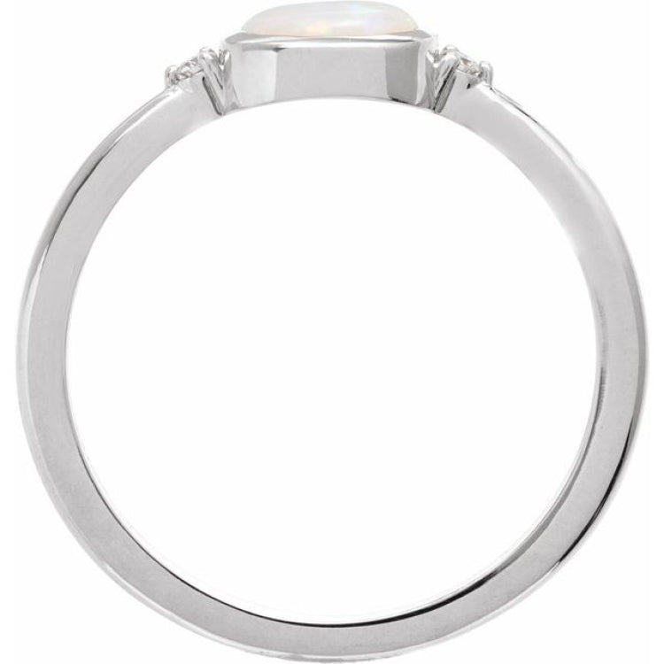 14K White Gold Natural White Opal & .03 CTW Natural Diamond Ring