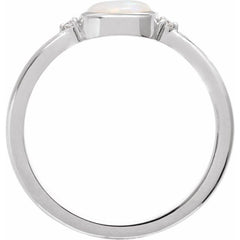 14K White Gold Natural White Opal & .03 CTW Natural Diamond Ring