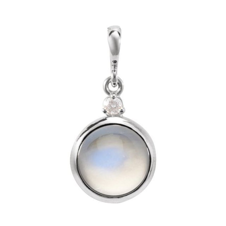 14K White Gold 6 mm Natural Rainbow Moonstone & .03 CT Natural Diamond Pendant