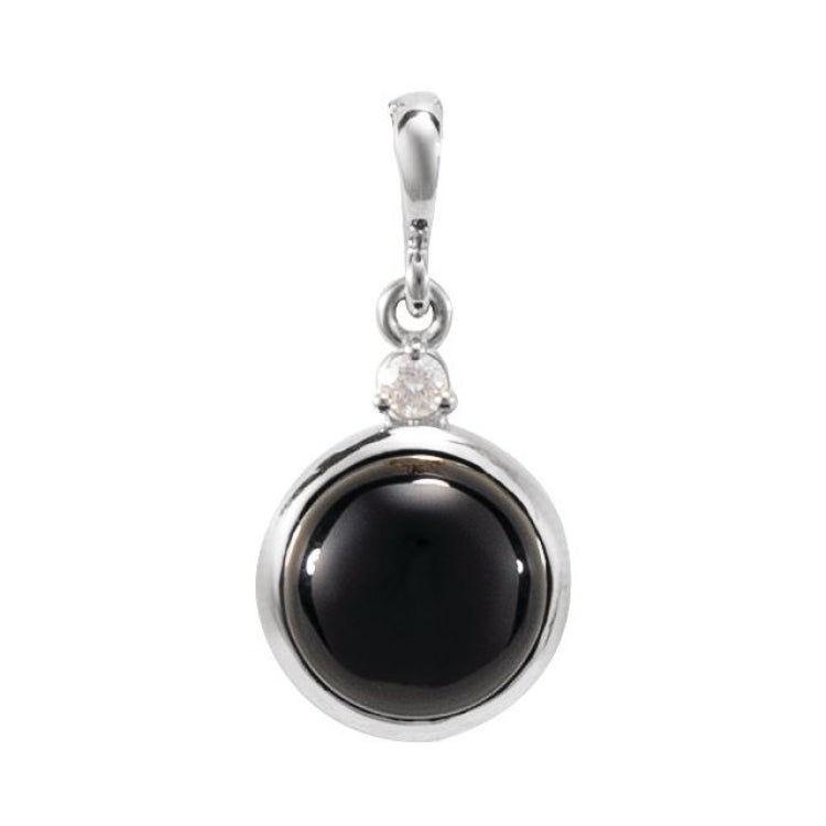 Platinum 8 mm Natural Black Onyx & .03 CT Natural Diamond Cabochon Pendant
