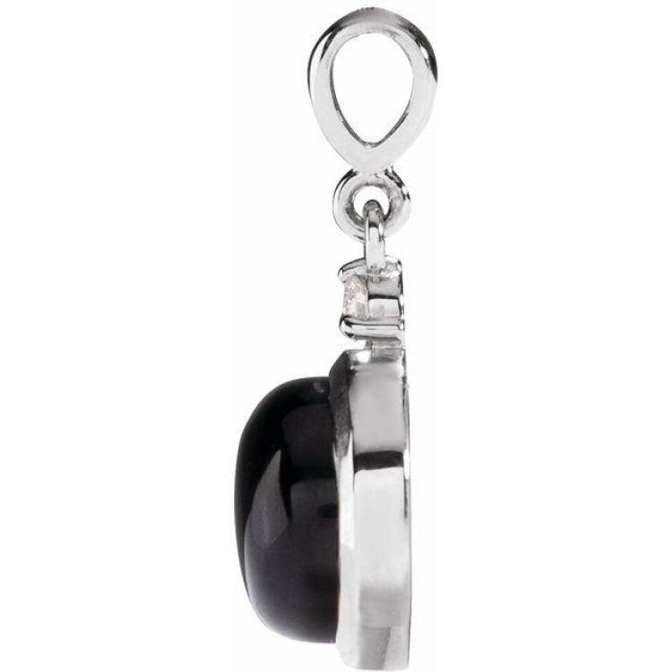 Platinum 8 mm Natural Black Onyx & .03 CT Natural Diamond Cabochon Pendant