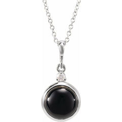 14K White Gold 6 mm Natural Black Onyx & .03 CT Natural Diamond Cabochon 16-18" Necklace
