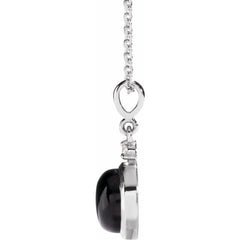 14K White Gold 6 mm Natural Black Onyx & .03 CT Natural Diamond Cabochon 16-18" Necklace
