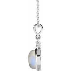 14K White Gold 6 mm Natural Rainbow Moonstone & .03 CT Natural Diamond Cabochon 16-18" Necklace