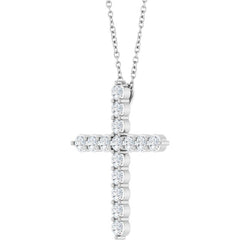 Sterling Silver 3/4 CTW Natural Diamond Cross 16-18" Necklace