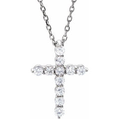 14K White Gold 1/4 CTW Lab-Grown Diamond Cross 16-18" Necklace