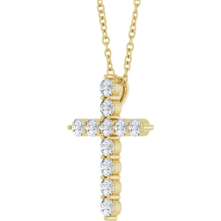 14K Yellow Gold 3/8 CTW Lab-Grown Diamond Cross 16-18" Necklace