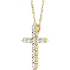 14K Yellow Gold 3/8 CTW Lab-Grown Diamond Cross 16-18" Necklace