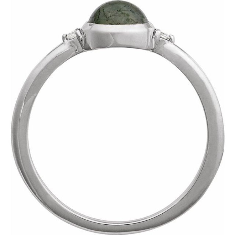 14K White Gold Natural Moss Agate & .03 CTW Natural Diamond Ring