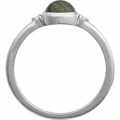14K White Gold Natural Moss Agate & .03 CTW Natural Diamond Ring