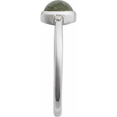 14K White Gold Natural Moss Agate & .03 CTW Natural Diamond Ring